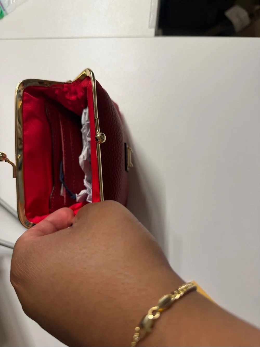 Dooney & Bourke Red Pebble Grain Framed Cosmetic Pouch